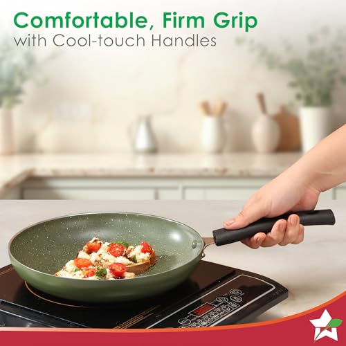 Wonderchef Valencia Non-Stick Cookware 4 Pc. Set | Kadhai with Lid 24 cm, Fry Pan 24 cm, Dosa Tawa 28 cm | Pure Grade Aluminium | PFOA Free | 2-Yr Warranty | Olive Green - Image 5