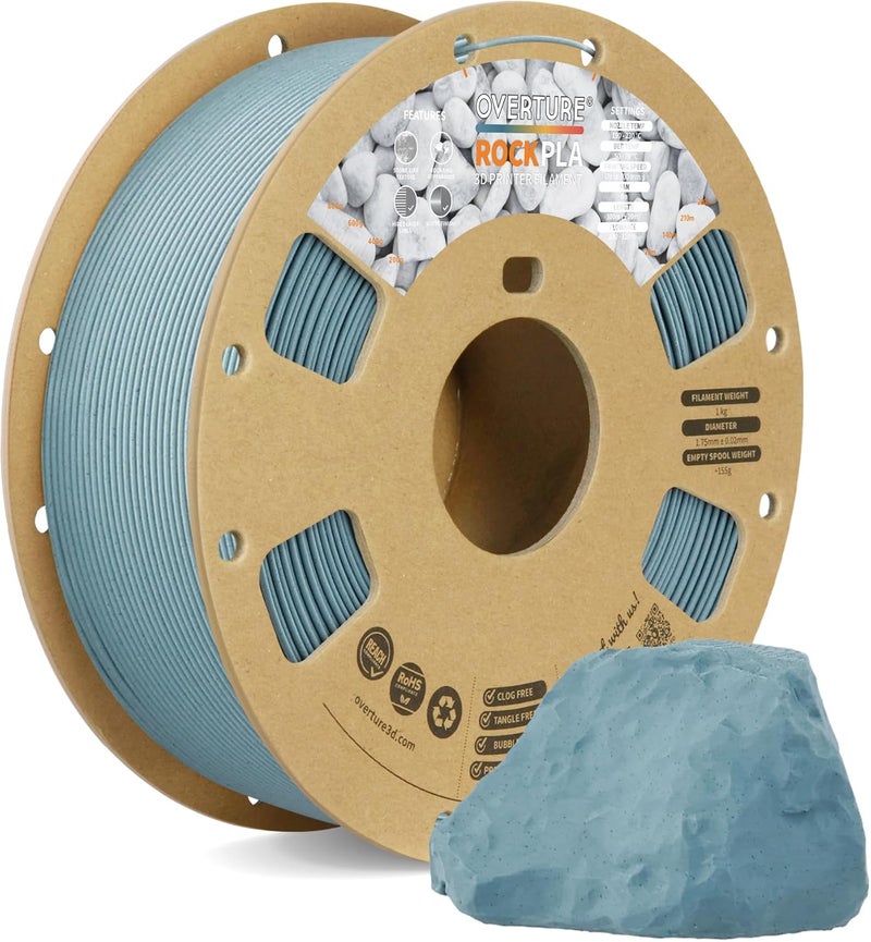 OVERTURE Rock PLA Filament 1.75mm, Marble PLA 3D Printer Filament 1kg Spool (2.2lbs), Dimensional Accuracy +/- 0.02 mm, Fit Most FDM Printer (Haze Gray) - Image 1