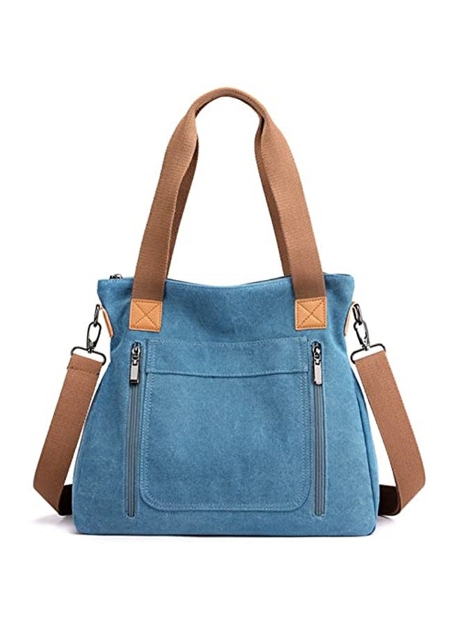 Women's Canvas Tote Bag Work Shoulder Crossbody Bags Vintage Multi-pocket Handbags-blue  - Image 1