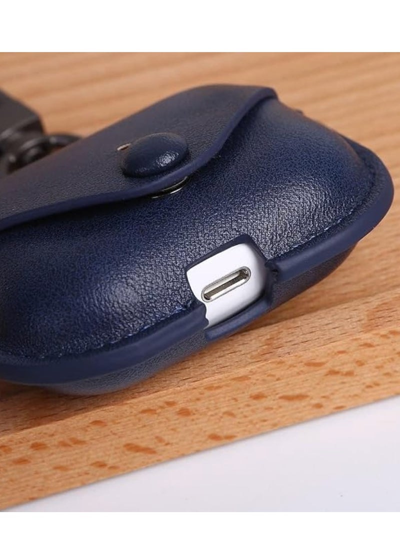 Leather Case for AirPods Pro 3rd Generation with Keychain | Protective Cover, Shockproof, Scratch Resistant, Charging Indicator Visible – Navy Blue - Image 3