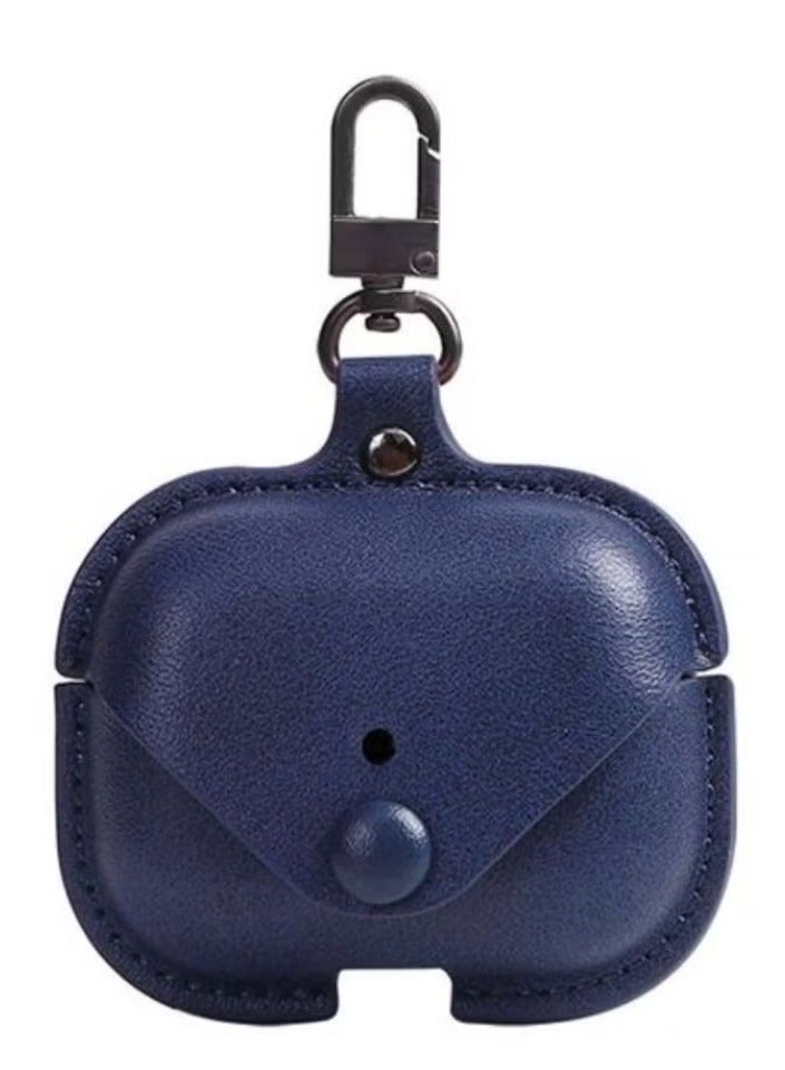 Leather Case for AirPods Pro 3rd Generation with Keychain | Protective Cover, Shockproof, Scratch Resistant, Charging Indicator Visible – Navy Blue - Image 1