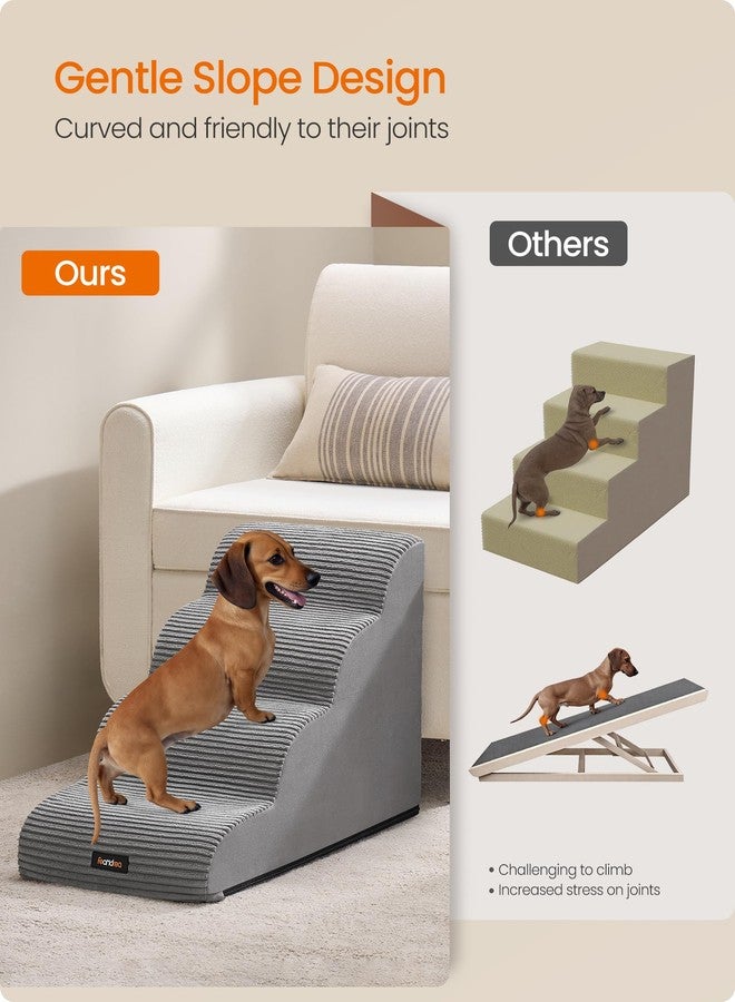 Feandrea 4-Step Dog Stairs, Dog Steps for Bed, Sofa, Waterproof Pet Stairs with Anti-Slip Designs, Gentle Slope, Removable Washable Cover, Handle, Dove Gray UPPS004G01 - Image 3