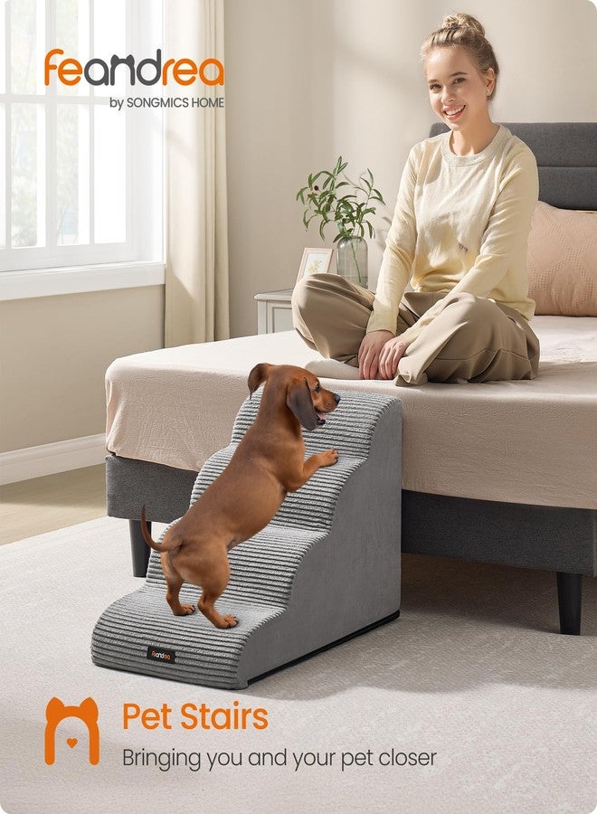 Feandrea 4-Step Dog Stairs, Dog Steps for Bed, Sofa, Waterproof Pet Stairs with Anti-Slip Designs, Gentle Slope, Removable Washable Cover, Handle, Dove Gray UPPS004G01 - Image 2