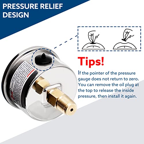 SENCTRL 0-15 Psi Fuel Pressure Gauge, 1-1/2" Black Dial, 1/8" NPT Back Mount, Silicone Oil Liquid Filled, Stainless Steel Case, Inline Low Pressure Gauge, for Water Oil Pressure Test - Image 5