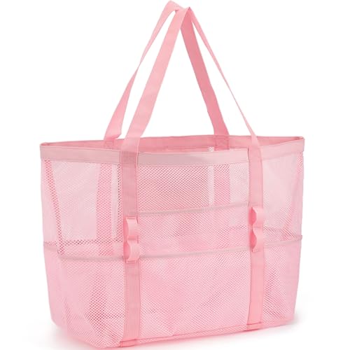 GYEUKHAM Mesh Beach Bag for Women SandResistant Pool Tote 9 Pockets 1 Inner Zip Foldable Family Travel Essentials - Image 1