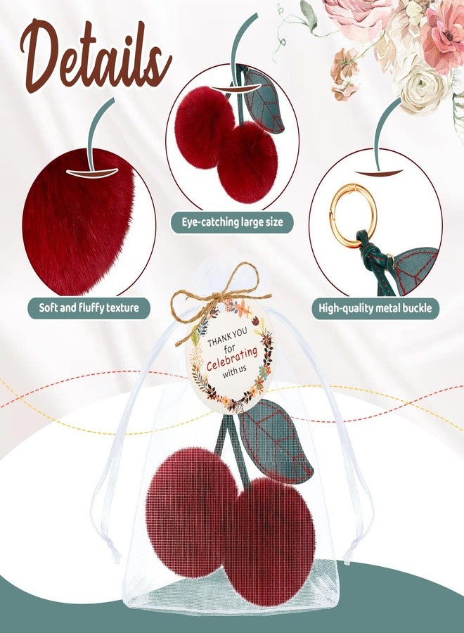 Equsion12 Set Plush Cherry Keychain Bag Charms for Handbags Purse Cherry Accessories Party Favors with Kraft Tags Organza Bag for Women Girls Guests Baptism Baby Shower Wedding - Image 4