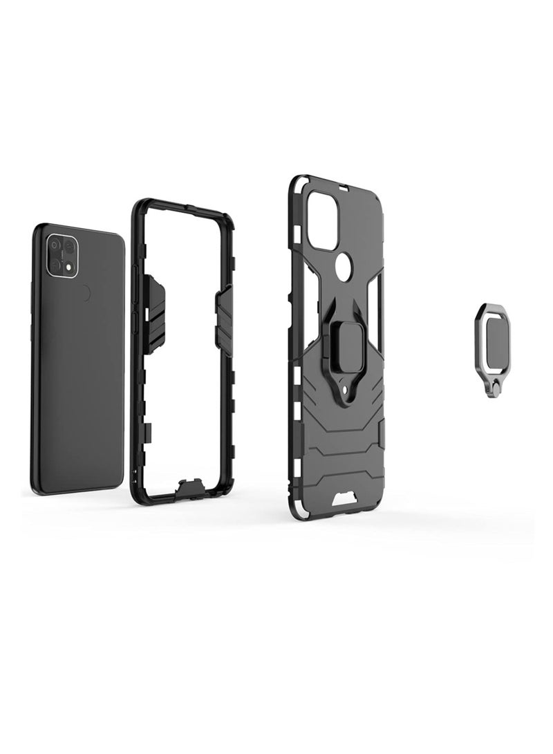 مايجين متوافق مع حافظة اوبو A15 بمقبض حلقي معدني ومسند ممتص للصدمات صلب يعمل مع حامل مغناطيسي للسيارة وغطاء متين بطبقة مزدوجة باللون الأسود - Image 5