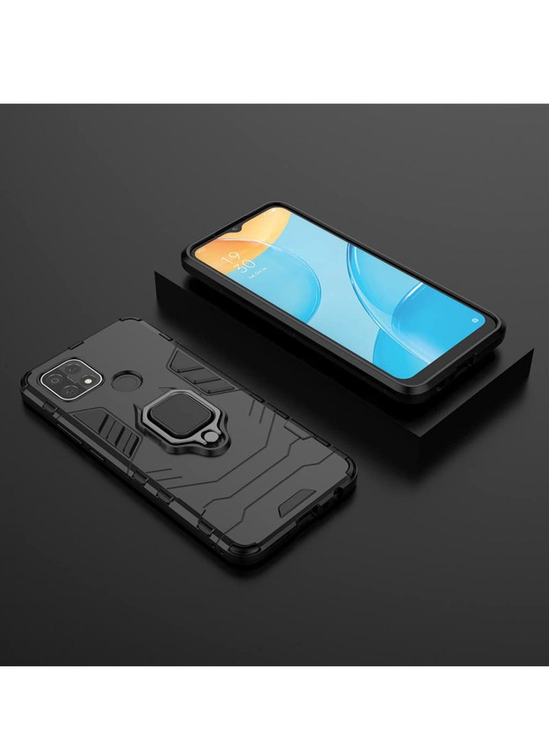 مايجين متوافق مع حافظة اوبو A15 بمقبض حلقي معدني ومسند ممتص للصدمات صلب يعمل مع حامل مغناطيسي للسيارة وغطاء متين بطبقة مزدوجة باللون الأسود - Image 4