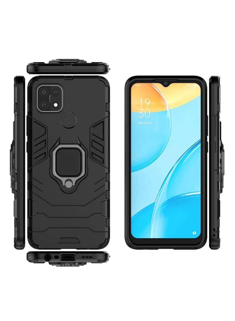 مايجين متوافق مع حافظة اوبو A15 بمقبض حلقي معدني ومسند ممتص للصدمات صلب يعمل مع حامل مغناطيسي للسيارة وغطاء متين بطبقة مزدوجة باللون الأسود - Image 3