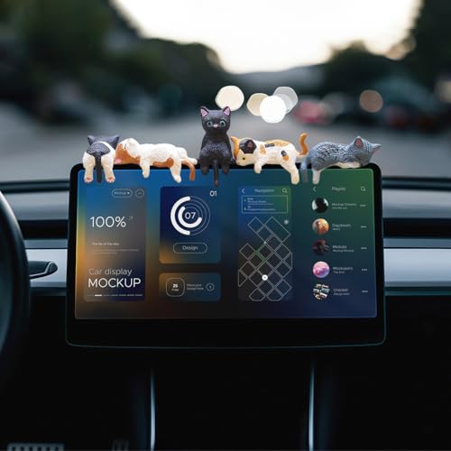 STHIRA® Central Touchscreen Ornaments Universal Fit Pack of 5 Adorable Cats Charms Car Dashboard Decoration Items Cute PVC Cartoon Kitty Ornaments Driving Companions Gifts - Image 1
