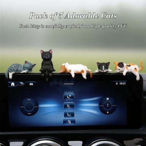 STHIRA® Central Touchscreen Ornaments Universal Fit Pack of 5 Adorable Cats Charms Car Dashboard Decoration Items Cute PVC Cartoon Kitty Ornaments Driving Companions Gifts - Image 5