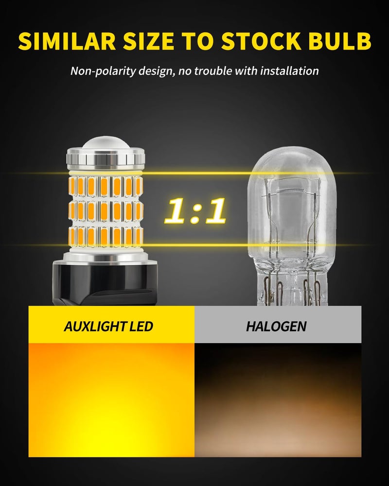 AUXLIGHT مصابيح LED AUXLIGHT 7440 7441 7443 7444 T20 992 W21W باللون الأصفر الكهرماني، فائقة السطوع 60-SMD بديل لمصابيح الإشارة، إشارة الانعطاف/مواقف أو مصابيح التشغيل، مصابيح الفرامل/المؤخرة (عبوة من 2) - Image 4