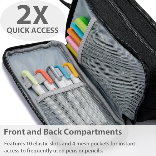 SPACEMATE Pencil Case Pouch Box Bag School Supplies Girls Boys Kids, Cute Preppy Stuff Big Capacity Aesthetic Pen Organizer, Back to College Stationary, Black, Extra Large Style, 2300ml - Image 5