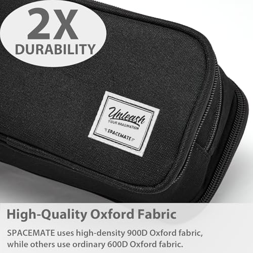 SPACEMATE Pencil Case Pouch Box Bag School Supplies Girls Boys Kids, Cute Preppy Stuff Big Capacity Aesthetic Pen Organizer, Back to College Stationary, Black, Extra Large Style, 2300ml - Image 3