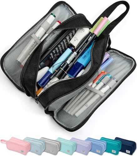 SPACEMATE Pencil Case Pouch Box Bag School Supplies Girls Boys Kids, Cute Preppy Stuff Big Capacity Aesthetic Pen Organizer, Back to College Stationary, Black, Extra Large Style, 2300ml - Image 1
