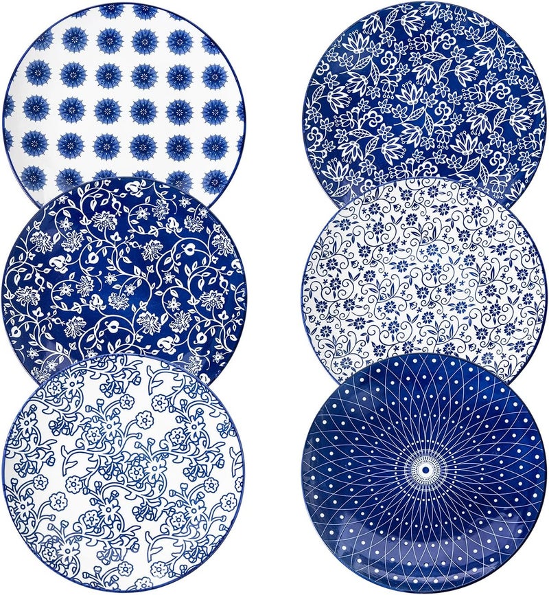 Cerkik Ceramic Dinner Plates Set  105 Inch Large Kitchen Porcelain Salad Serving Plate for Pasta Steak Pizza Pancakes  Scratch Resistant Dishwasher Oven Microwave Safe  Set of 6  Vintage Blue - Image 1