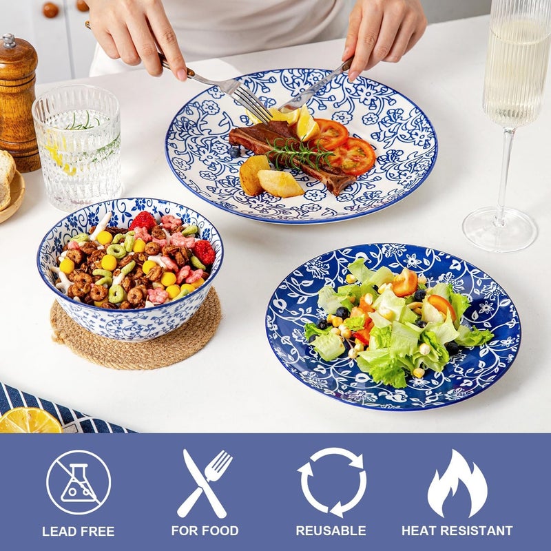 Cerkik Ceramic Dinner Plates Set  105 Inch Large Kitchen Porcelain Salad Serving Plate for Pasta Steak Pizza Pancakes  Scratch Resistant Dishwasher Oven Microwave Safe  Set of 6  Vintage Blue - Image 5