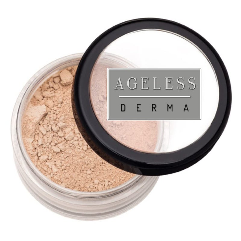 Ageless Derma Mineral Face Powder Foundation Makeup. Natural Full Coverage Loose Foundation with Vitamin and Green Tea. Made in USA