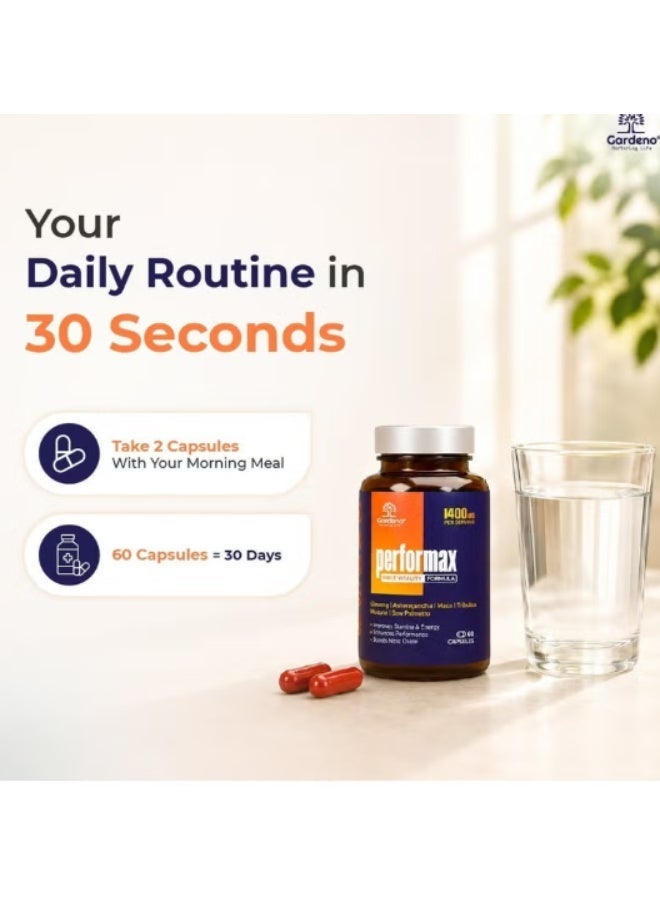 Gardeno Performax Vitality Supplement for Men – Energy & Stamina Support, 60 Vegetable Capsules - Image 5