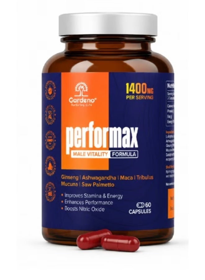 Gardeno Performax Vitality Supplement for Men – Energy & Stamina Support, 60 Vegetable Capsules - Image 2