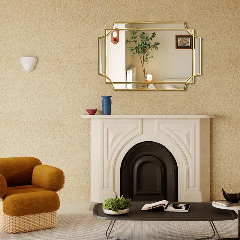 HQiJun Gold Mirror for Wall, 36x24 Gold Wood Framed, Scalloped Beveled Polished Rectangle Mirror, Large Decorative Mirrors for Wall Decor, Irregular Mirror for Living Room, Bathroom Vanity, Entryway - Image 4