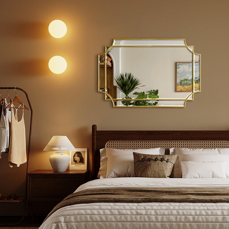 HQiJun Gold Mirror for Wall, 36x24 Gold Wood Framed, Scalloped Beveled Polished Rectangle Mirror, Large Decorative Mirrors for Wall Decor, Irregular Mirror for Living Room, Bathroom Vanity, Entryway - Image 3