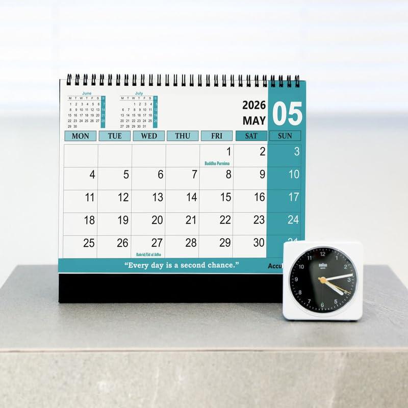 AccuPrints® Desk Calendar 2026 Planner-A5 Size (5.8 x 8.2) inch For Office Home Table New Year Hanging Kids (14 x 20.5) cm- (Green Color Desk) - Image 2