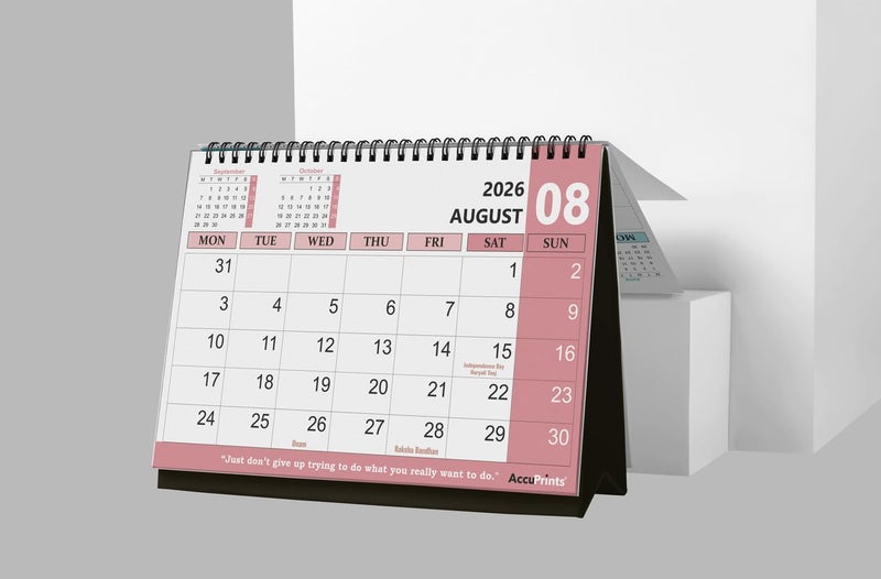 AccuPrints® Desk Calendar 2026 Planner-A5 Size (5.8 x 8.2) inch For Office Home Table New Year Hanging Kids (14 x 20.5) cm- (Green Color Desk) - Image 3