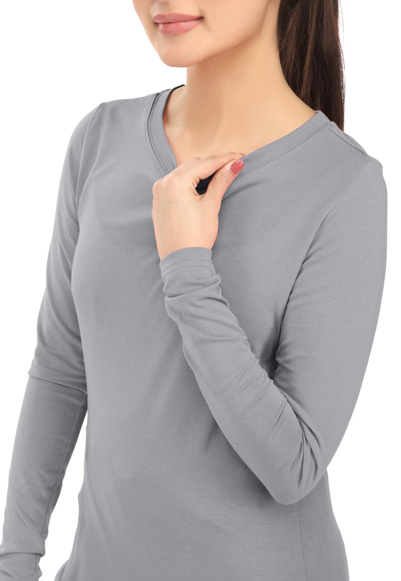 NY Threads Womens Under Scrub Slim Fit Long Sleeve T-Shirt Underscrub Comfort Tee, Small, Light Grey - Image 3