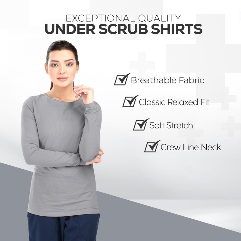 NY Threads Womens Under Scrub Slim Fit Long Sleeve T-Shirt Underscrub Comfort Tee, Small, Light Grey - Image 5