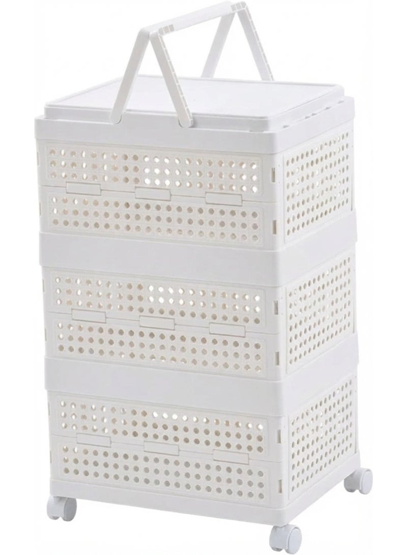 بلومنغ تايم منظم تخزين قابل للطي بثلاثة أرفف مع عجلات - عربة سلة بلاستيكية محمولة بمقبض أبيض - Image 1