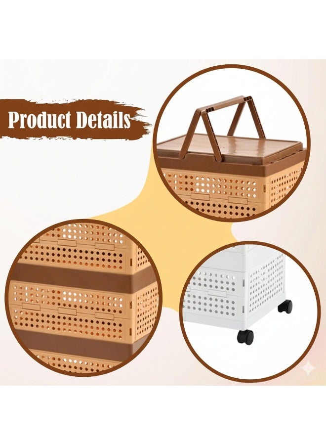 بلومنغ تايم منظم تخزين قابل للطي بثلاثة أرفف مع عجلات - عربة سلة بلاستيكية محمولة بمقبض أبيض - Image 4