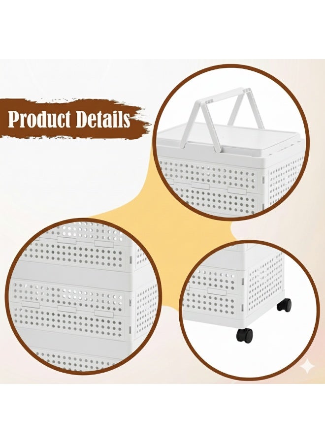 بلومنغ تايم منظم تخزين قابل للطي بثلاثة أرفف مع عجلات - عربة سلة بلاستيكية محمولة بمقبض أبيض - Image 3