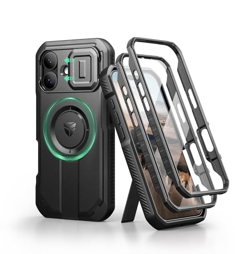 Dexnor for iPhone 17 Case with Slide Camera Cover Adjustable Kickstand Builtin Screen Protector Compatible with MagSafe Rugged Bumper Cases HeavyDuty Magnetic Protective Cover 63 Inch Black - Image 1