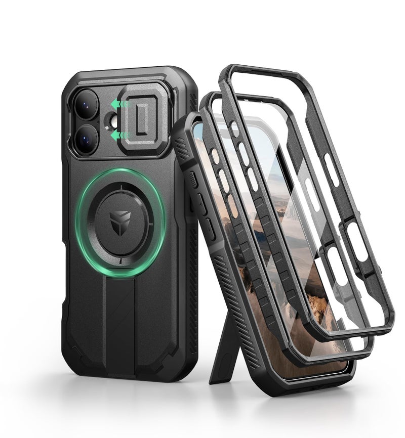 Dexnor for iPhone 17 Case with Slide Camera Cover Adjustable Kickstand Builtin Screen Protector Compatible with MagSafe Rugged Bumper Cases HeavyDuty Magnetic Protective Cover 63 Inch Black - Image 2