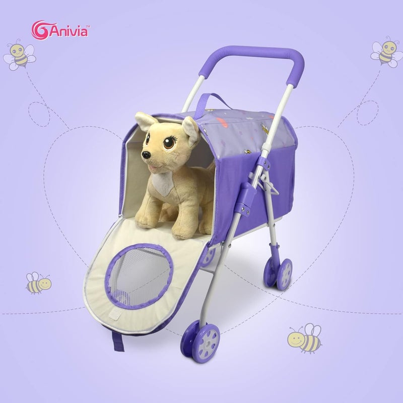 أنيفيا عربة الحيوانات الأليفة وملحقاتها للأطفال من سن 3 إلى 7 سنوات، لعبة كلب ANIVIA للأطفال الصغار، مجموعة لعب كلاب مكونة من قطعتين، مجموعة حفلة الجراء مع جرو واحد أرجواني - Image 5