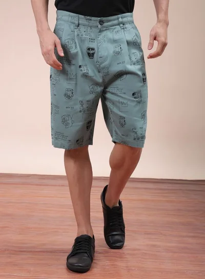 ذا انديان كراج كو Men Relaxed Fit Stretchable Graphic Printed Mid-Rise Resort Wear Shorts