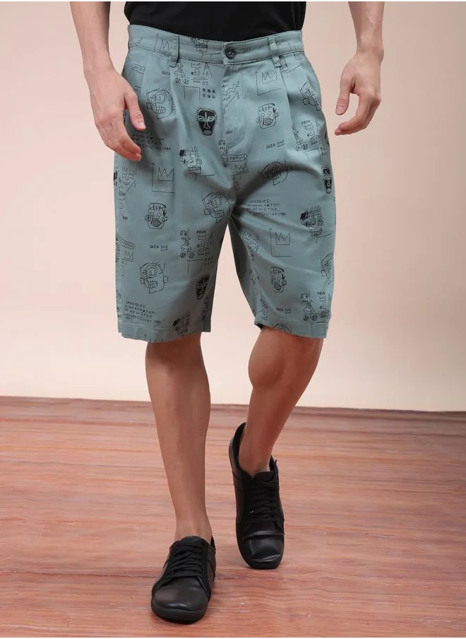 شركة المرآب الهندية Men Relaxed Fit Stretchable Graphic Printed Mid-Rise Resort Wear Shorts