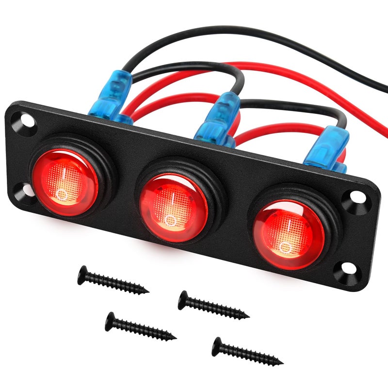 Nilight 3 Gang Rocker Switch Panel 12V Waterproof On-Off Toggle Switches with Red LED Light 3 Pin for Automotive Lights Marine Boat Car Camper Truck Vehicles - Image 1