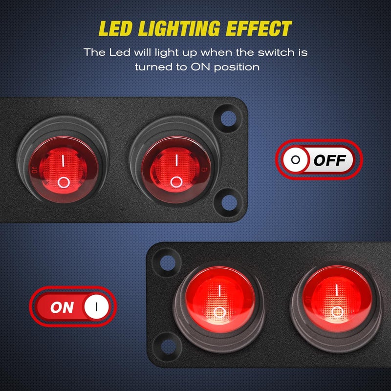 Nilight 3 Gang Rocker Switch Panel 12V Waterproof On-Off Toggle Switches with Red LED Light 3 Pin for Automotive Lights Marine Boat Car Camper Truck Vehicles - Image 3