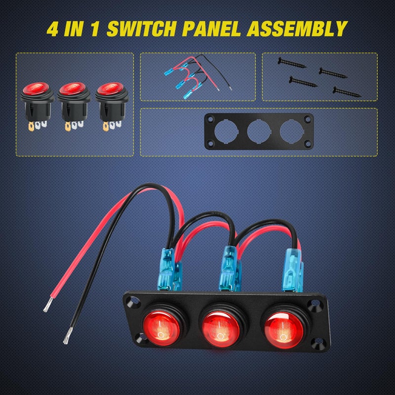 Nilight 3 Gang Rocker Switch Panel 12V Waterproof On-Off Toggle Switches with Red LED Light 3 Pin for Automotive Lights Marine Boat Car Camper Truck Vehicles - Image 5