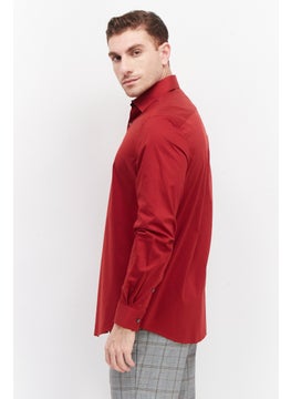 Van Heusen Men Regular Fit Long Sleeve Plain Dress Shirt, Red  - Image 4