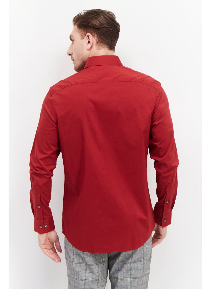 Van Heusen - Men Regular Fit Long Sleeve Plain Dress Shirt, Red - Image 1