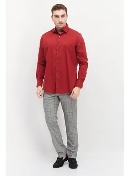 Van Heusen Men Regular Fit Long Sleeve Plain Dress Shirt, Red  - Image 3