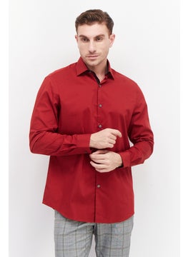 Van Heusen Men Regular Fit Long Sleeve Plain Dress Shirt, Red  - Image 1