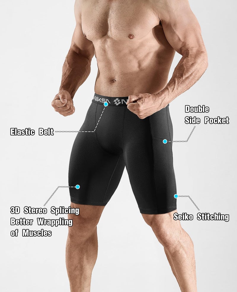 Niksa 2/4 Pack Compression Shorts Men with Pocket, Spandex Running Shorts Sport Athletic Workout Performance Underwear - Image 4