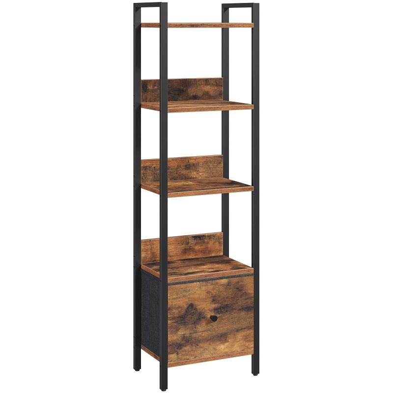 MAHANCRIS Bookshelf, 5-Tier Bookcase with Drawer, Small Book Shelf for Small Space, Storage Shelf Organizer, for Living Room, Bedroom, Study, Kitchen, Rustic Brown and Black BKHR55101 - Image 1
