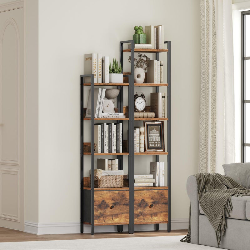 MAHANCRIS Bookshelf, 5-Tier Bookcase with Drawer, Small Book Shelf for Small Space, Storage Shelf Organizer, for Living Room, Bedroom, Study, Kitchen, Rustic Brown and Black BKHR55101 - Image 5