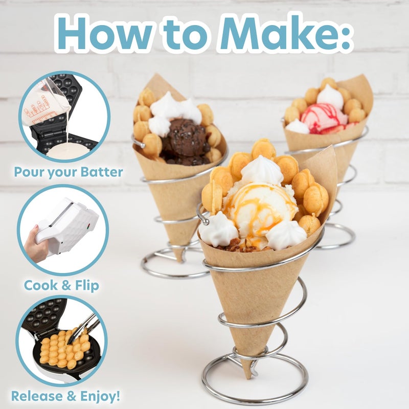 CucinaPro Bubble Waffle Maker- Electric Nonstick Hong Kong Egg Waffler Iron Griddle w Ready Indicator Light- Ready in under 5 Mins w Recipe Guide- Homemade DIY Ice Cream Cones- Special Breakfast, Dessert Gift - Image 3