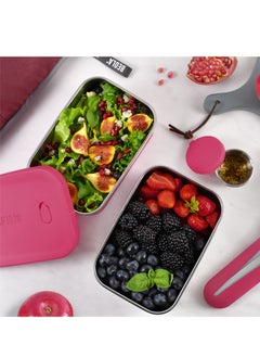 BEOLA Set of 2 Stainless Steel Lunch Boxes with sauce cup - 2x 900ml, Raspberry  - Image 5